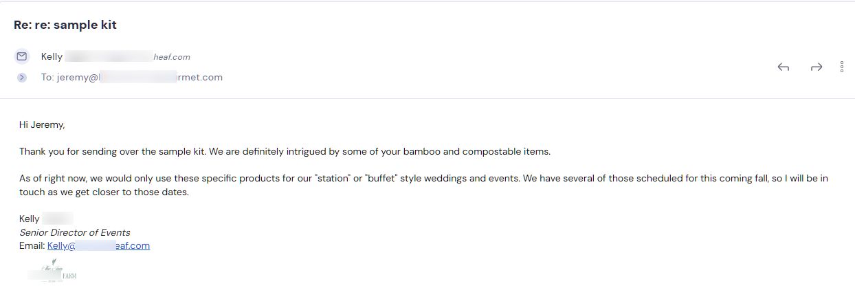 Retailer reply from CMJJ Gourmet